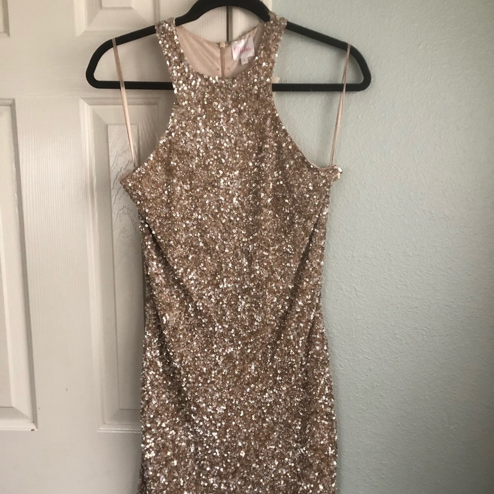 Parker Racerback Sequin Gold Tan Party Dress L
